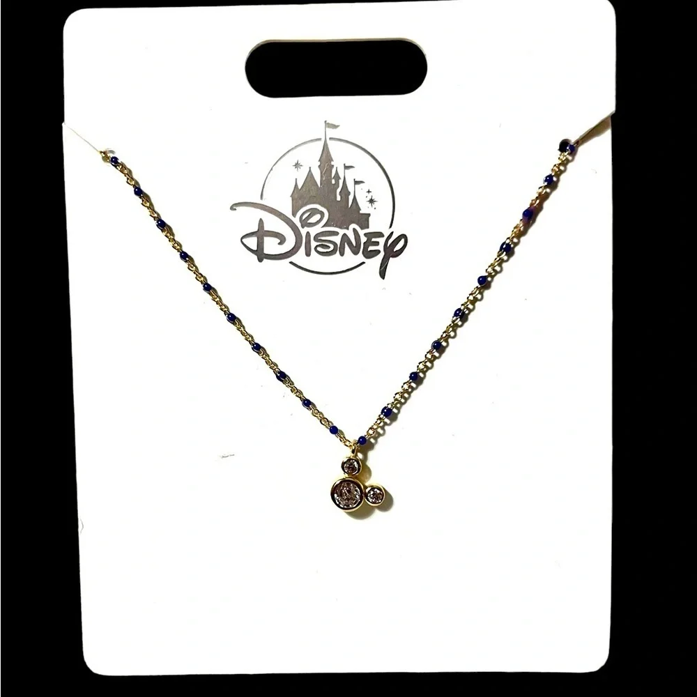 Disney Parks Mickey Rhinestone Necklace New With Tags Gold/Blue